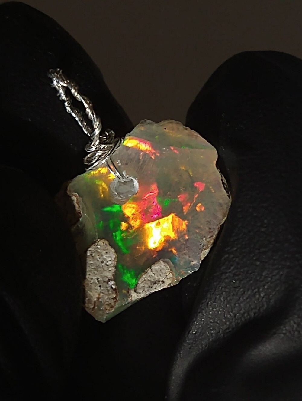 Natural Opal Rough Pendant With Sterling Silver